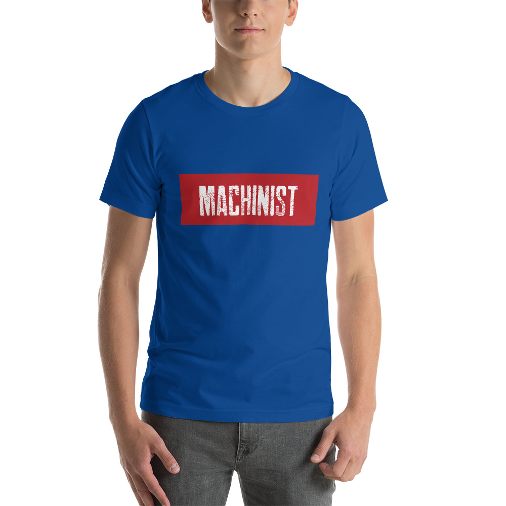 unisex-staple-t-shirt-true-royal-front-617f71f613413.jpg Men's Machinist Banner Tee - Image 1